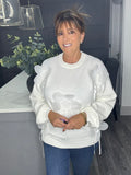 Large petal flower jumper-Winter white