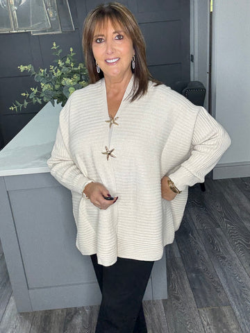 Super soft ribbed star cardigan-Beige