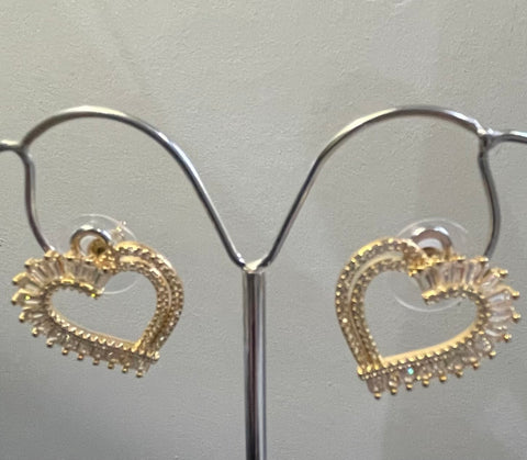 Gold tone finish crystal open heart earrings