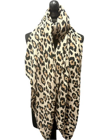 Beige pleated leopard print scarf