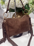 Soft faux suede ring tassle bag-Chocolate