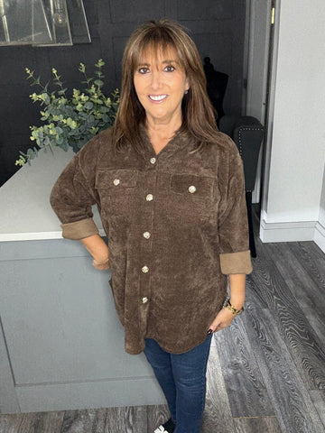 Chenille cord military hoody -Chocolate