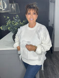 Large petal flower jumper-Winter white