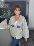 Grey knitted flower cardigan