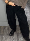 Black tulip shape needle cord joggers