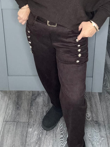 Chocolate suede feel trouser with belt