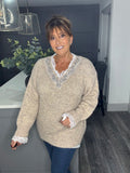 Beige marl and lace longline jumper