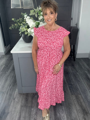 Raspberry pink ditsy flower maxi