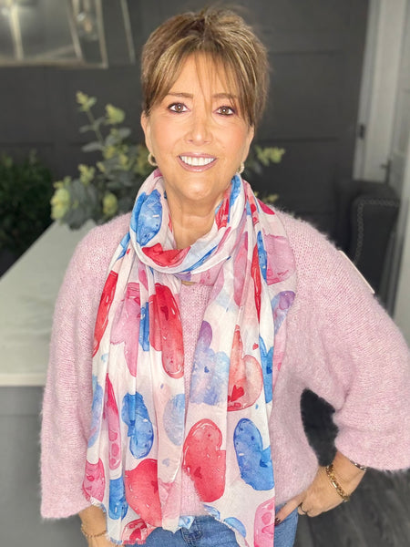Faded heart scarf-Blue multi