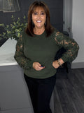 Liberty floral lace sleeve sweater-Khaki