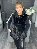 Fly faux fur hooded gilet-Black