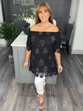 Sofia sequin and lace top-Black