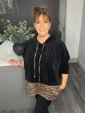 Lora leopard velour hoody-Black
