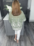 Fern paisley embroidered top-Khaki