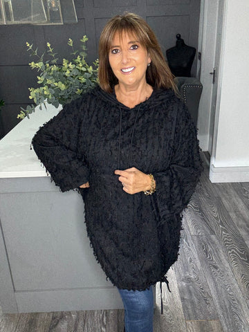 Shaggy hooded top-Black