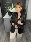 PU military ruched sleeve blazer-Black