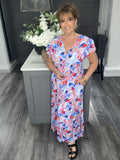 Blue multi leaf tiered Maxi dress
