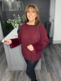 Jordan cashmere feel soft faux fur cuff sweater -Mulberry