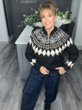 Fair Isle zip neck soft knit jumper-Black