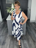 Abstract print midi dress-Navy