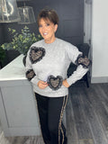 Leopard heart sweater-Grey
