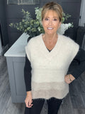 Italian stripe knitted slouch tank top-Cream/Beige