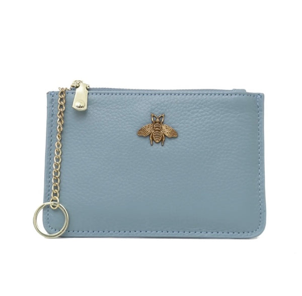 Italian leather card & coin holder-Blue