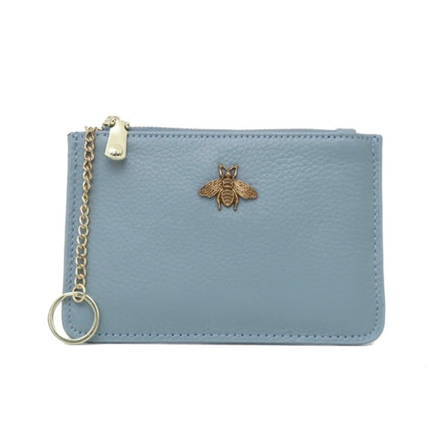 Italian leather card & coin holder-Blue