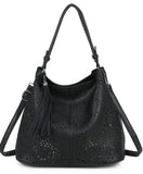 Tassel artisan hobo bag in bag set-Black