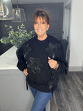 Large petal flower jumper-Black