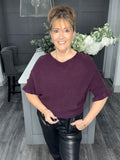 Aubergine frill sleeve soft knit sweater