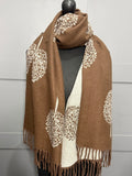 Luxury Cashmere blend tree of life reversible scarf-Chocolate/Beige
