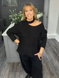 Soft slash neck knitted sweater-Black