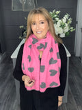 Super soft reversible winter heart scarf-Grey/pink