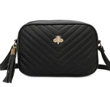 Black quilted crossbody strap
