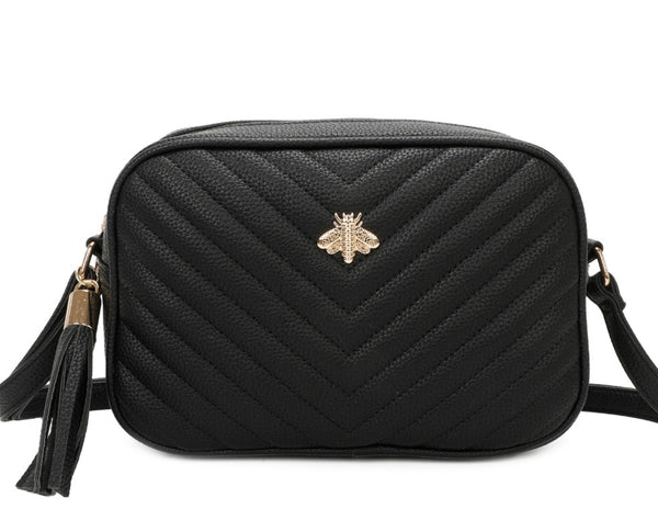 Black quilted crossbody strap