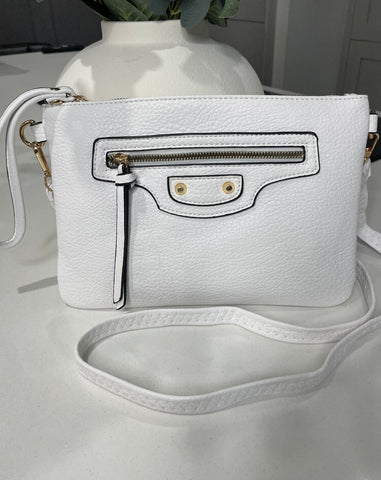 Wristlet clutch bag with crossbody strap- White