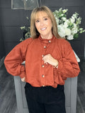 Rust suedette bubble hem bomber jacket