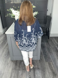 Fern paisley embroidered top-Navy