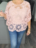 Harper crochet top with matching vest-Pink