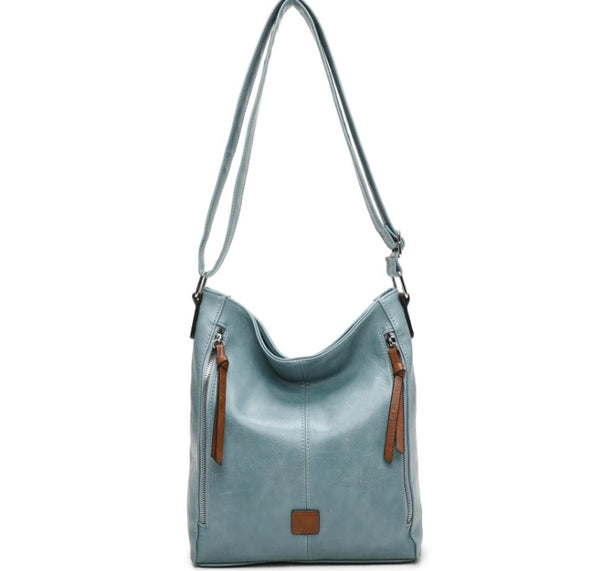Stylish hobo bag with side front pockets-Blue