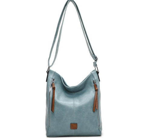 Large crossbody bag with side front pockets-Blue