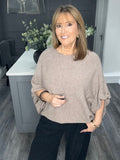 Balloon sleeve slouch knitted top-Mocha