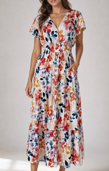 White multi leaf tiered Maxi dress