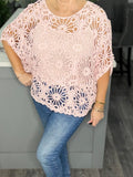 Harper crochet top with matching vest-Pink