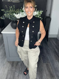 Denim military waistcoat-Black
