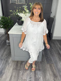 Sofia sequin and lace top-white