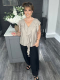 Cascade ruffle trim blouse-Mocha