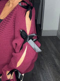 Bella bow ribbed cardigan-Merlot