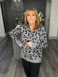Super soft animal print hooded cardigan-Grey/Black
